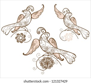 Three bird ornament vector