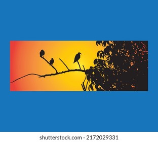 three bird in a tree black vector file with gradient effect