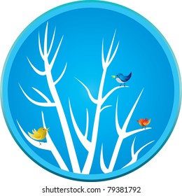 three birds in a circle with blue background