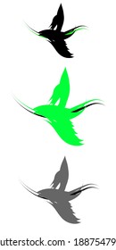 three birds in flight on a white background