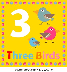 Three birds, learn to count, 3, number three, character