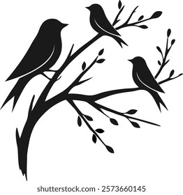 Three birds on the tree silhouette 