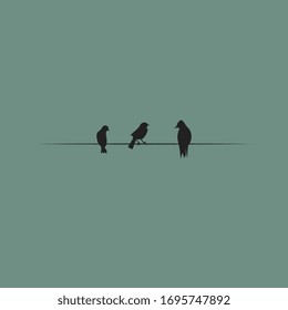 Three Birds On A Wire. Vector Icon