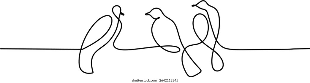 three birds sit on a wire in one line