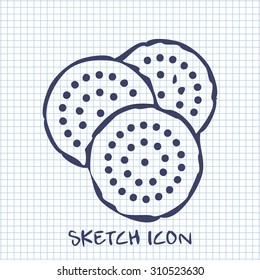 three biscuits sketch icon. Food symbol 