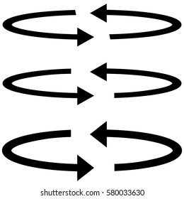 Three black arrows with part circles in flatness - set icons.