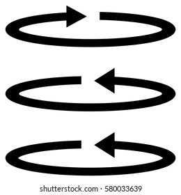 Three black arrows with part circles in flatness single direction - set icons.