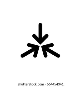 Three Black Arrows Point To The Center. Triple Collide Arrows Icon. Merge Directions Icon. Vector Illustration. Isolated On White. Black And White.