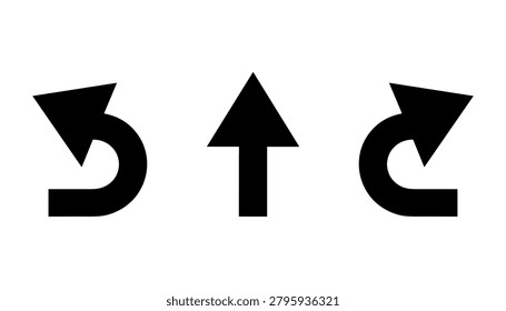 Three black arrows pointing in different directions on a white background