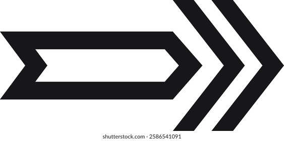 Three black arrows are pointing to the right side, featuring a thick outline and an empty space inside, creating a visually striking graphic element