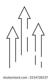 Three black arrows pointing upward symbolize growth, progress, and advancement. Ideal for business growth, career success, motivation, positive change, and future goals. Simple, minimalistic style.