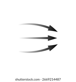 Three black arrows symbolize air flow and direction. they gradually fade, showing dynamic motion.