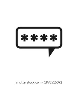 three black asterisks footnote in chat bubble icon. Password, parol, chat ban sign. Flat icon of asterisk isolated on white background. Vector illustration. Star note symbol for more information