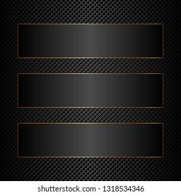 Three black banners with golden frame on textured background
