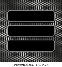 three black banners on metallic background