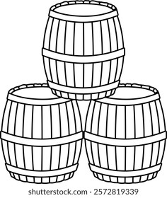 three black barrels for beer or alcoholic drinks without background