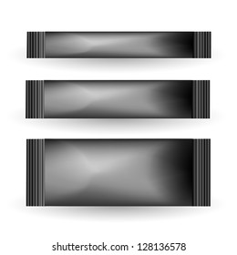Three black blank foil packaging coffee, chocolate stick plastic pack ready for Your design