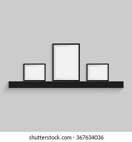 Three black blank picture. Frame template for design poster. Picture frames set. Vector EPS10