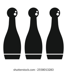 Three black bowling pins standing upright, representing the popular sport of bowling