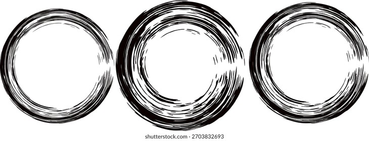 Tres círculos negros del trazo del pincel en un elemento de diseño blanco del fondo