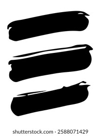 Three black brush strokes. On a transparent white background. Good for design combinations on banners and flyers.