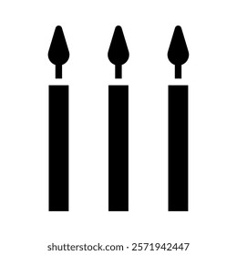 Three black candles silhouette. Concept of celebration, birthday, and anniversary.