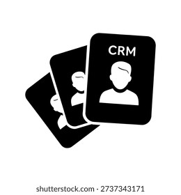Three black cards featuring a human head silhouette and the acronym crm are displayed