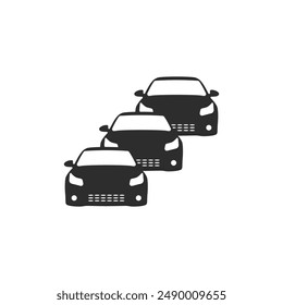 Three black cars vector icon. Parking logo vector. Auto icon one by one vector. Car front view vector. 