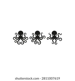 Three black cartoon octopuses sideways view