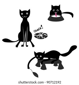 Three black cats on the white background