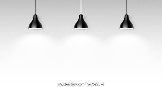 Three black ceiling lamps vector illustration