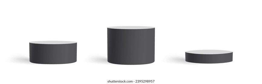 Three black circle podiums stage background, transparent illustration