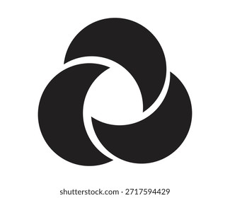 Símbolo de Diagrama de Venn com Três Círculos Pretos Representando Sobreposição e Relação.