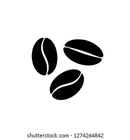  Three black coffee beans isolated on white background. 