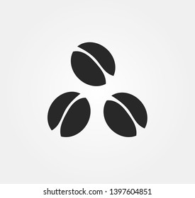 Three black coffee beans vector icon.