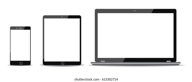 Three black communication technology devices - stock vector