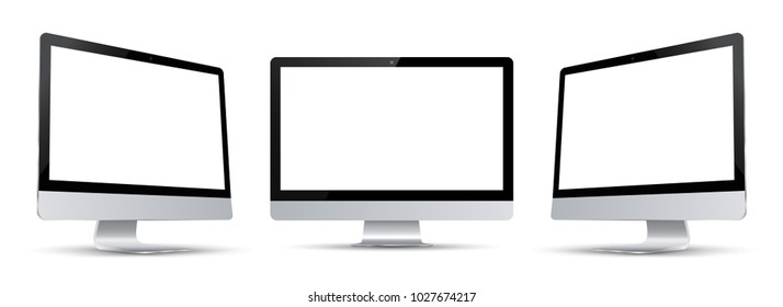 Three black computer monitor with white display - stock vector