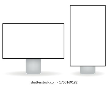 Three black computer monitor with white display - stock vector