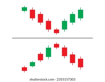 Drei Schwarze Krähen und drei weiße Soldaten Candlestick Chart Muster für den Handel. Japanische Kantenlestick-Muster verschlüsselt Handelsanalytik. Kryptowährung Bullische und Bärendiagramme. Vektorgrafik