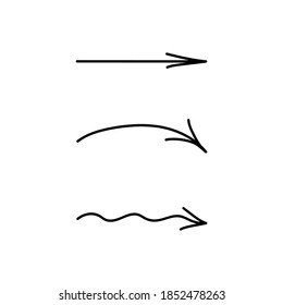 Three black different curved arrows. Targeting a specific object. Isolated elements on a white background. Vector.