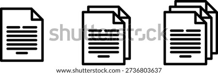 Three black document icons showing one two and three stacked pages paper symbol