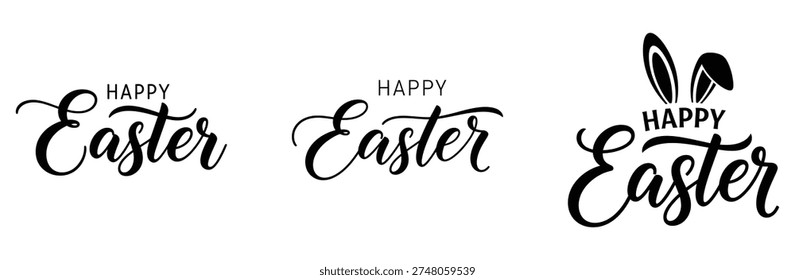 Three black Easter greeting card designs with cursive text and a bunny silhouette on a white background