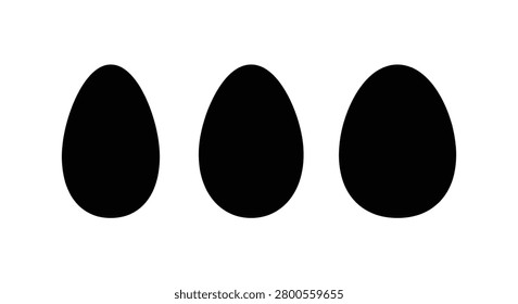 Three black egg shapes against a white background a simple graphic silhouette shape forms ovoid oval design minimalist
