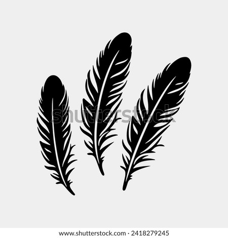 three black feathers on a white background
