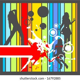 Three black female silhouettes on a grunge striped background.