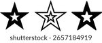 Three black five-pointed stars with white centers, isolated on a white background. Two stars are solid with a white inner star, one is outlined with a white inner star.