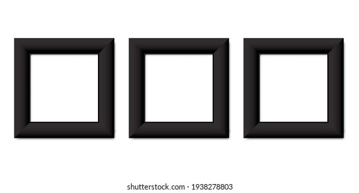 three black frames. Vector photo frame mockup illustration. Template set. Stock image. EPS 10.