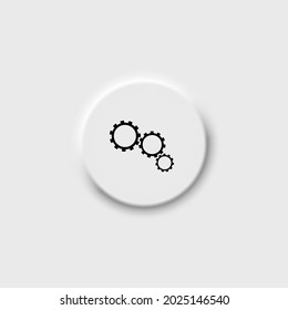 Three black gears different sizes icon isolated. Neomorphism button. Settings symbol for your interface. Simple ilustration. For: illustration, logo, app, design, web, dev, ui, ux, gui. Vector EPS 10 