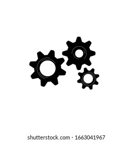 Three black gears isolated on a white background. Vector illustration, flat design, eps 10. Concept: setting, process, element, design detail, repair, logo, icon, symbol.