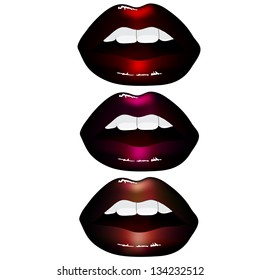 three black glossy lips on a white background
